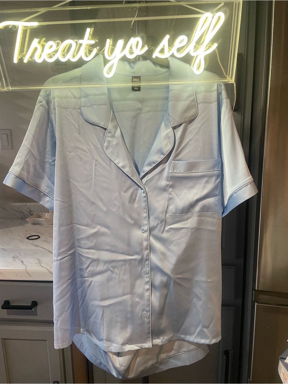 INC International Concepts Light Blue Satin Sleep Shirt